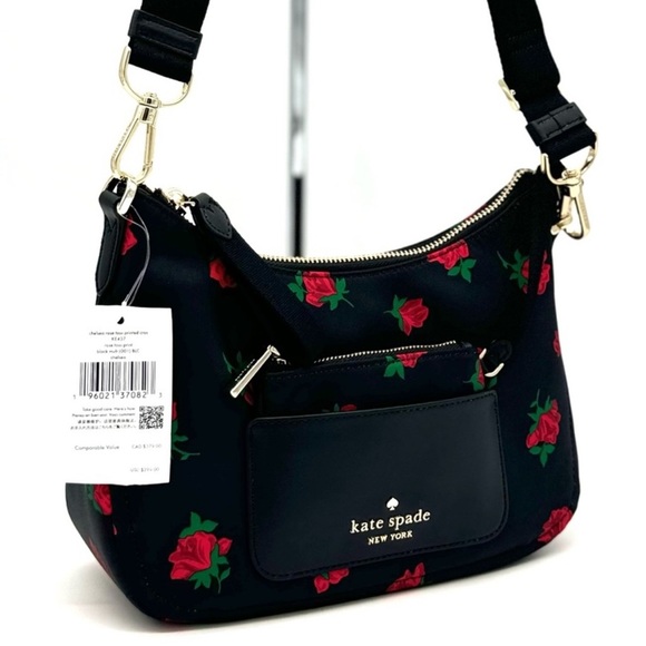Kate Spade Chelsea Rose Toss Crossbody Bag & Coin Purse Black Multi Rose - Picture 1 of 12